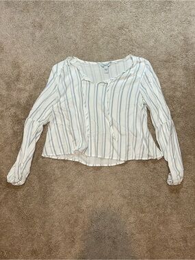Arizona Jean Company White & Light Blue Striped Blouse